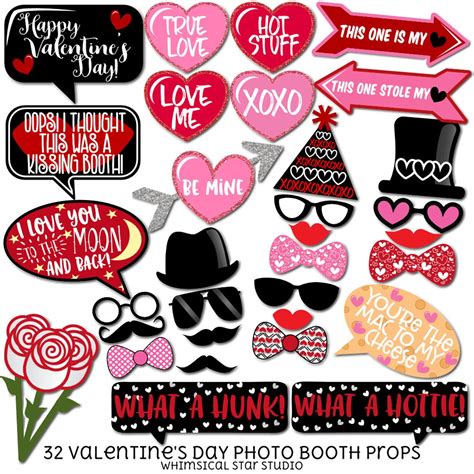 Valentines Day Photo Booth Props 32 Printable Props Etsy