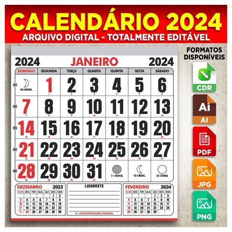 Calendário 2024 Arquivo Digital Corel E Illustrator Denysson