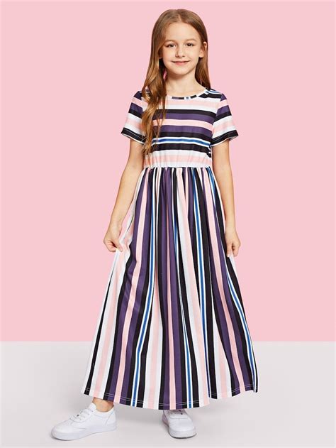 Girls Striped Print Flare Dress Sheinsheinside Dresses Kids Girl