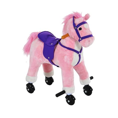Qaba Kids Interactive Plush Mechanical Walking Ride On Horse Toy With