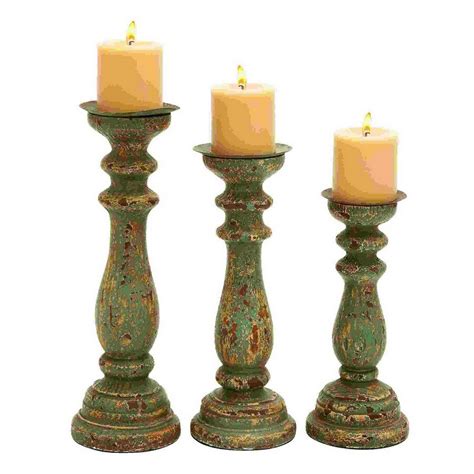 Shop Woodland Imports 3 Candle Green Wood Pillar Candle Holder Set At