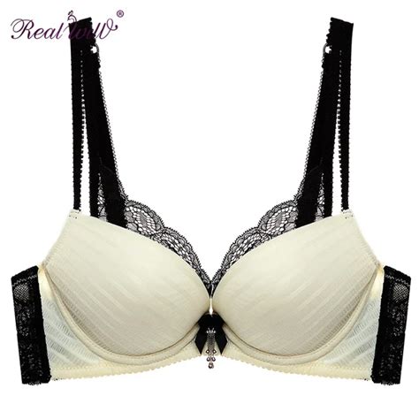 Realwill Branded Design Cotton Soft Bra Black Thin Lace And Solid Contrast Underwire Women Bras