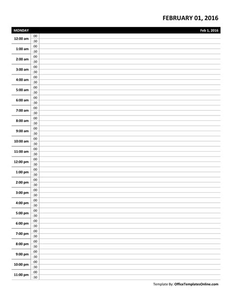 Printable Single Day Schedule Calendar Template 2022