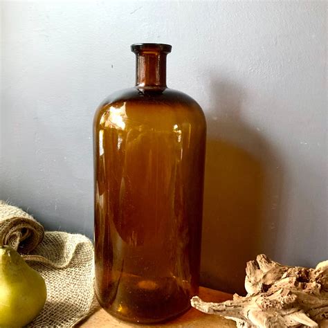 Large Brown Apothecary Bottle Vintage Amber Glass 1930s Etsy