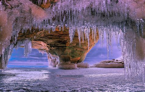 Icicles In Beach Cave In Winter Hd Wallpaper Background