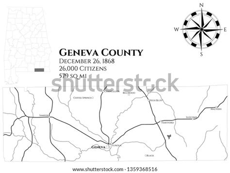 Large Detailed Map Geneva County Alabama Stock Vector Royalty Free