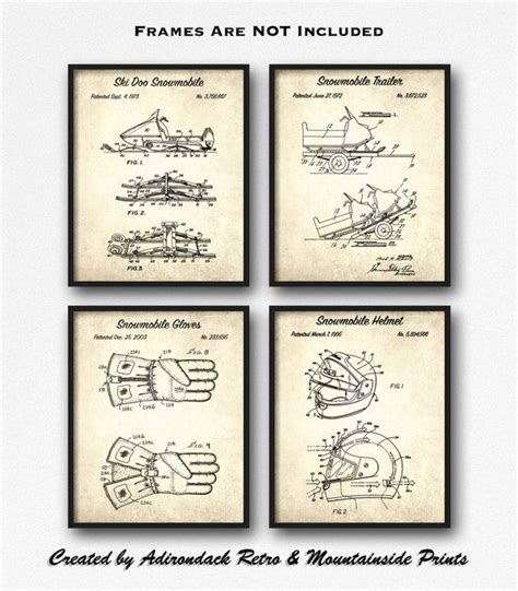 Set Of 4 Snowmobile Themed Patent Prints Consisting Of Four Unique Snowmobile Item Patents