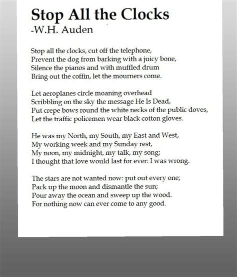 Poem Stop All The Clocks Wh Auden Rpublicuniversalfr1end