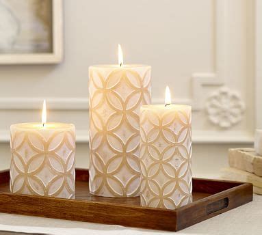 Why pay for a rustic look that you can make for yourself on the cheap? Medallion Pillar Candle | Pottery Barn