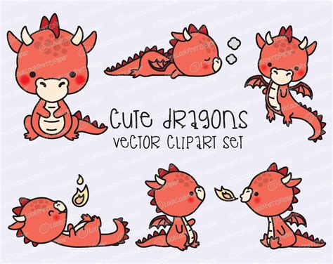 Premium Vector Clipart Kawaii Dragon Cute Baby Dragons Clipart Set High