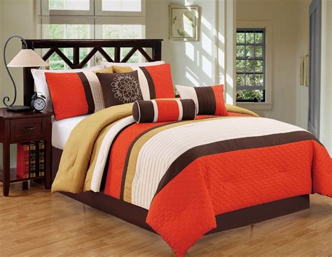 Explore our comforter sets and bedding options now. Buy Modern 7 Piece Bedding Orange / Brown / White Pin Tuck ...