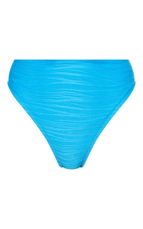 Turquoise High Waist Textured Bikini Bottom Prettylittlething Usa