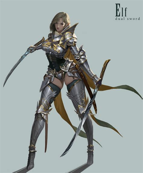 Artstation Elf Dual Sword Jong Min Lee Fantasy Female Warrior