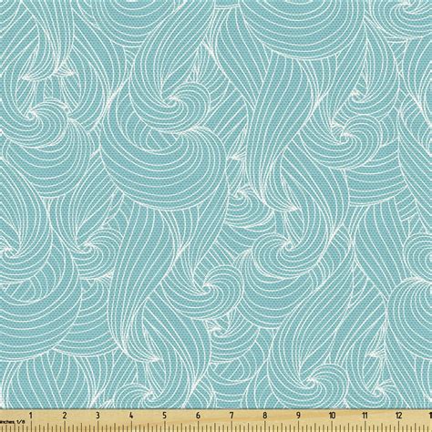 Turquoise Fabric By The Yard Abstract Ocean Waves Pattern Summer