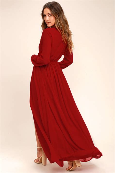 Lovely Red Dress Maxi Dress Long Sleeve Dress 7800