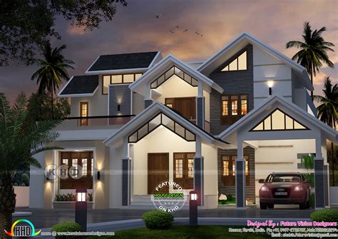 Sloping Roof Style Modern 2855 Sq Ft House Plan Kerala Home Design And