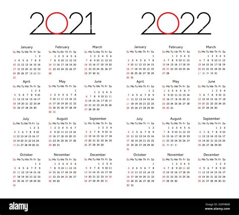 Calendar 2021 2022 Year Editable Template Week Start Sunday