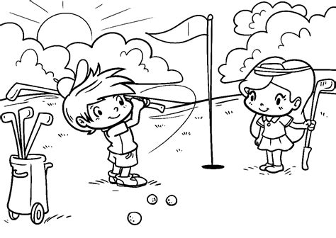 Coloriages Enfants Jouant Au Golf Coloriages Golf Coloriages Pour