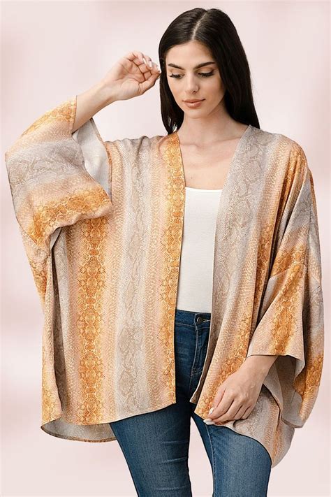Oversized Kimono In Snakeskin Printed Os Tan Gold In 2021