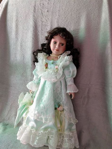 Vintage Victorian Green Dress Porcelain Doll With An Umbrella Etsy