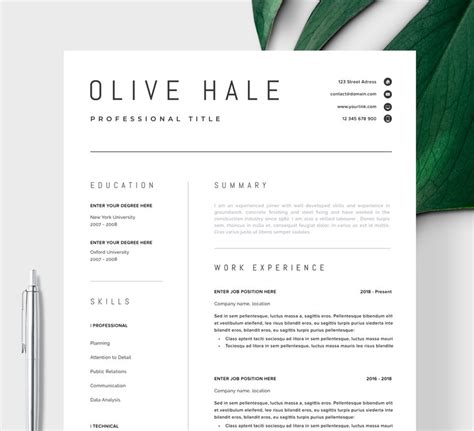 Professional Resume Template Clean Modern Resume Template Etsy