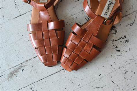 Woven Leather Sandals T Strap Shoes Brown Leather Sandal
