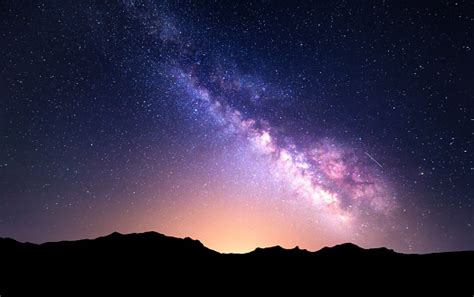 Night Landscape With Milky Way Starry Sky Universe Stock Photo
