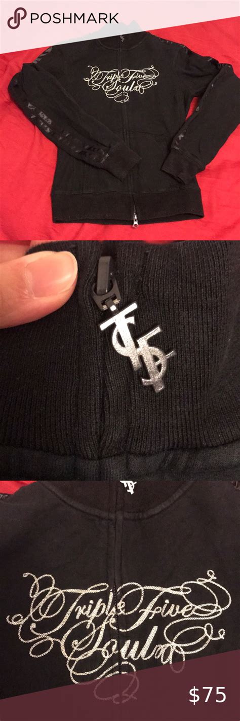 Triple 5 Soul Sweatshirt Track Jacket Worn Once Black With Silver Logo