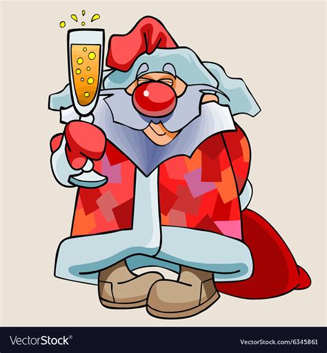 Cartoon Funny Santa Claus With A Glass Of Vector Image