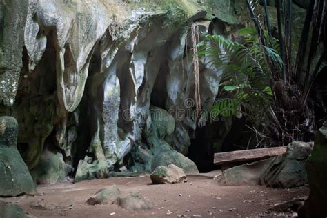 Cave And Mountain In Tropical Forest Nature Rainforest Stock Photo