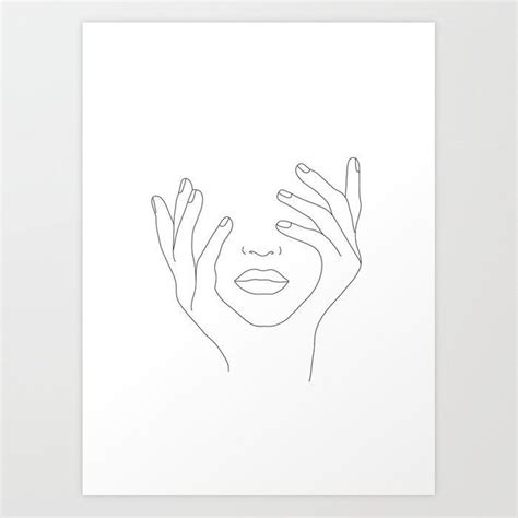 Gesichter one line drawing strichzeichnung minimalismus. Minimale Strichzeichnung Frau mit den Händen im Gesicht ...