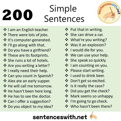 200 Simple Sentences Examples Simple In A Sentence Sentenceswithnet