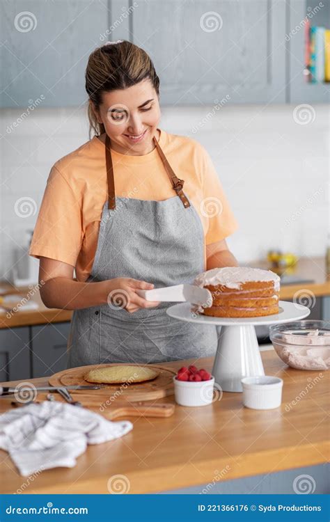 Woman Cooking Food And Baking On Kitchen At Home Stock Photo Image Of