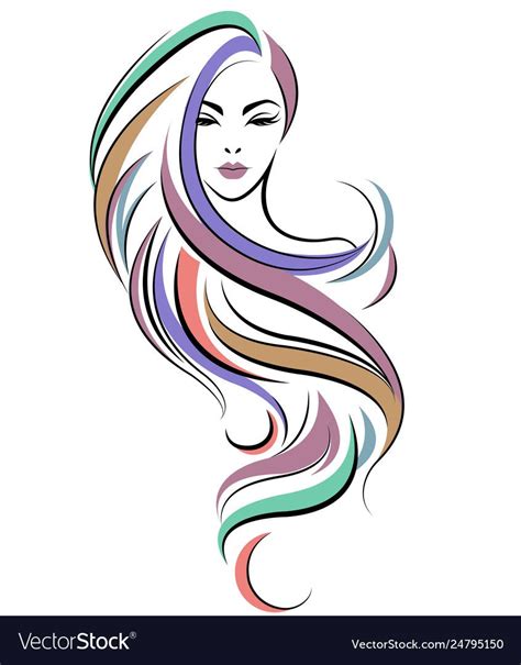 Illustration Of Women Long Hair Style Icon Logo Women Face On White