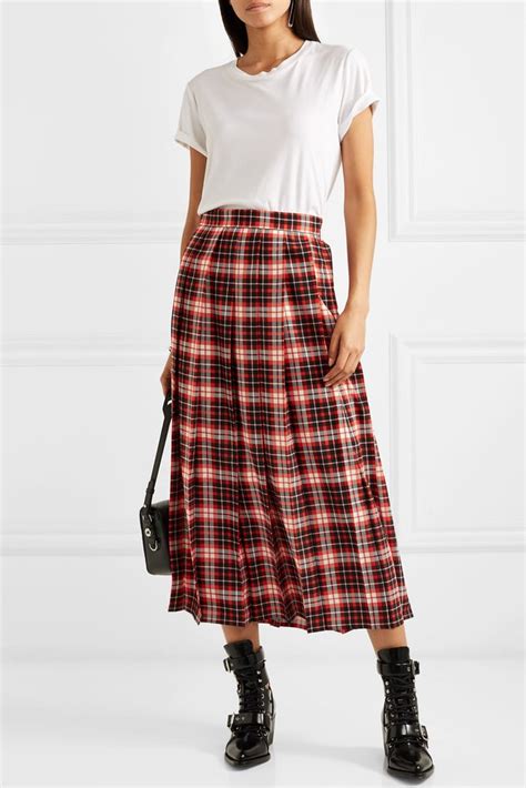Msgm Pleated Tartan Midi Skirt Kate Middletons Plaid Midi Skirt