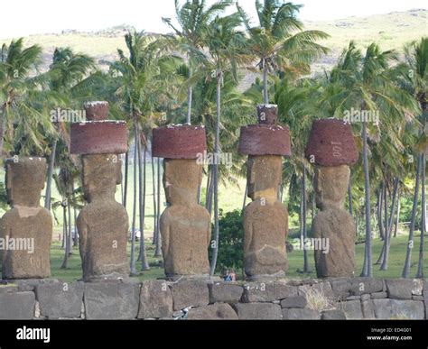 The Mysterious Stone Moai Figures Of Ahu Ature Anakena Beach Rapa Nui