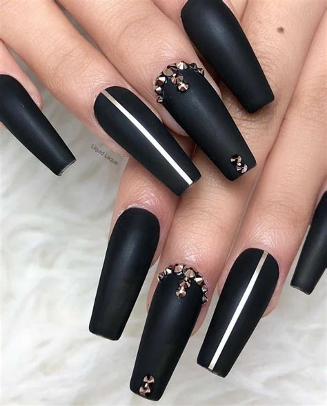 30 Creative Designs For Black Acrylic Nails That Will Catch Your Eye Polish And Pearls