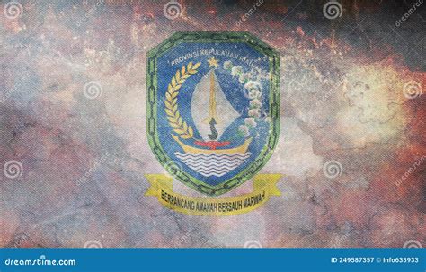 Top View Of Retro Flag Riau Islands Indonesia With Grunge Texture