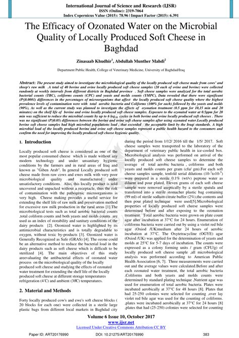 Pdf The Efficacy Of Ozonated Water On The Microbial Quality Of
