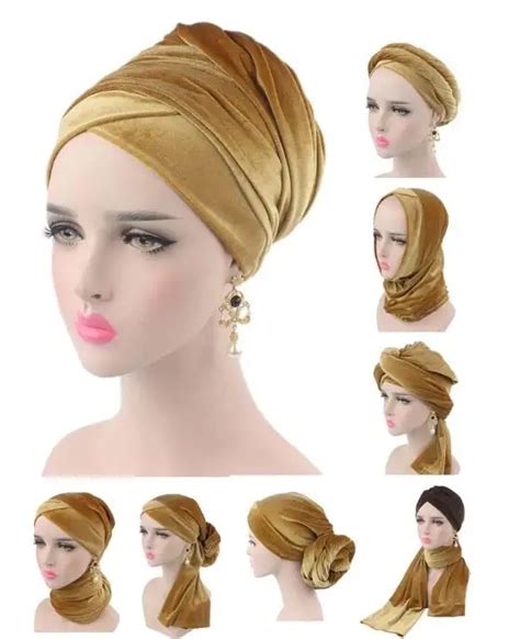 New Luxury Pleated Velvet Magic Turban Hijab Head Wrap Extra Long Tube