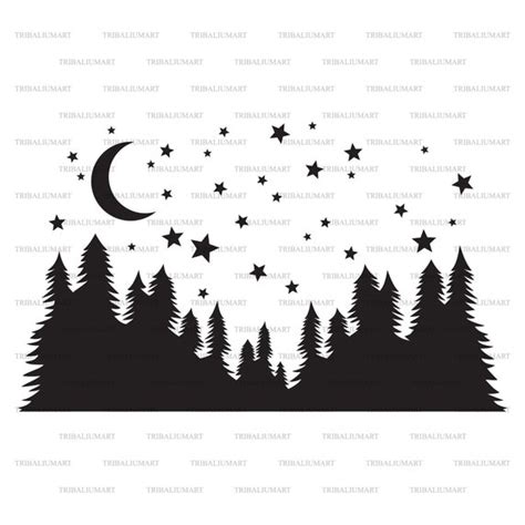 Starry Night Forest Night Moon And Stars Silhouette Etsy