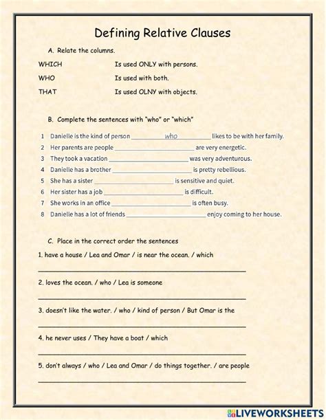 Esl Worksheets Relative Clauses Interactive Activities Babe