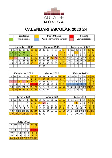 Calendari Escolar 2023 2024 Aula De Música Moderna I Tradicional De