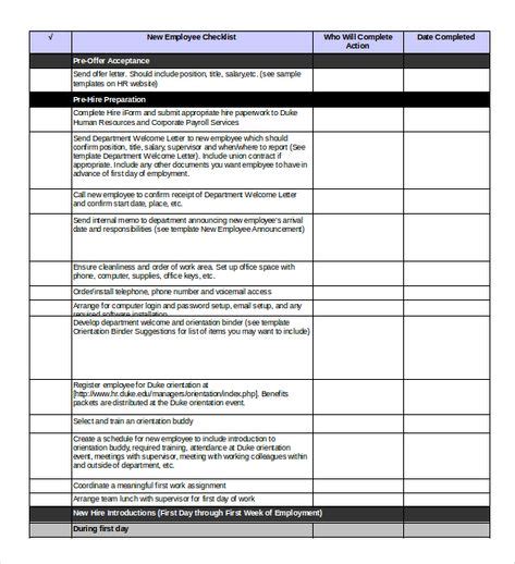 Onboarding Checklist Template 10 Free Word Excel Pdf Documents