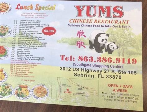 Menu Of Yums Chinese Food In Sebring Fl 33870