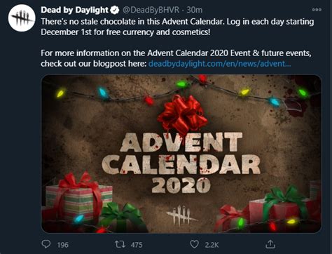 Our dead by daylight codes 2021 wiki has the latest list of working promo code. DBD christmas advent calendar — Dead By Daylight