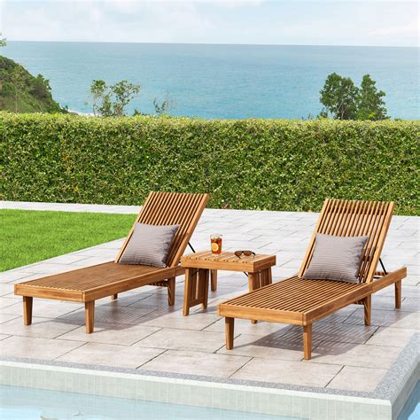 Outdoor Acacia Wood 3 Piece Chaise Lounge Set Nh837213 Noble House