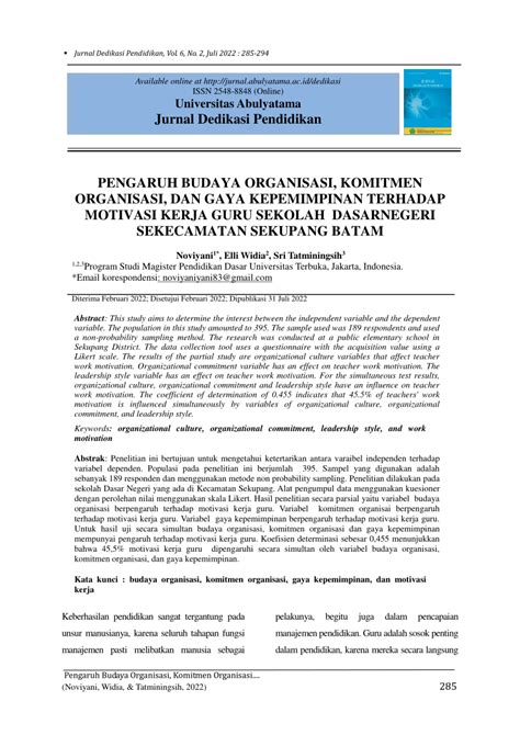 Pdf Pengaruh Budaya Organisasi Komitmen Organisasi Dan Gaya