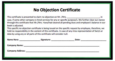 Sample No Objection Certificate Template My Word Templates