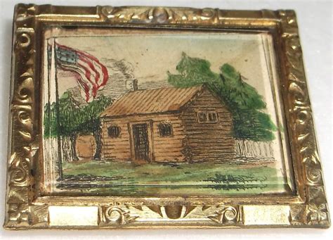 Harrison campaign oil lamp in shape of log cabin (r), both 1840. William Henry Harrison 1840 Campaign Pin or Brooch ...